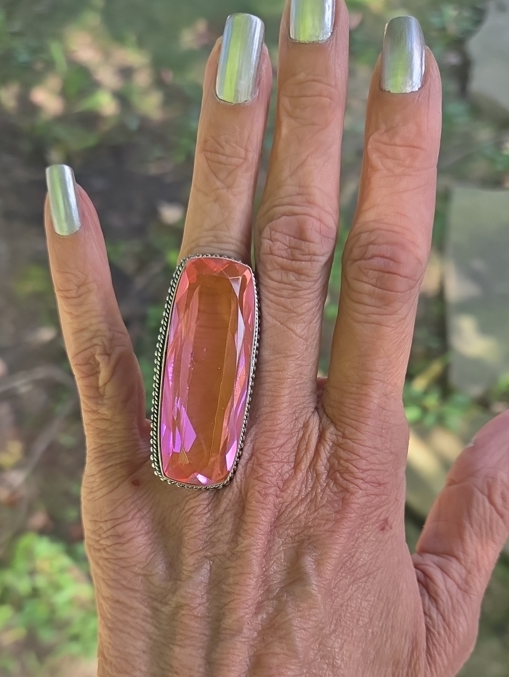 New!Handmade,faceted,blended Kunzite,925 Sterling Silver,Statement Ring!